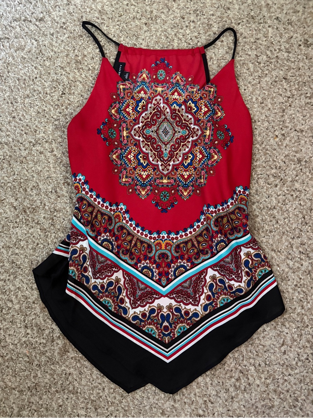 Red Paisley-Print Halter Camisole Top
